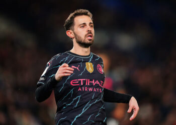 Manchester City's Bernardo Silva during the Premier League match at the American Express Stadium, Brighton. Picture date: Thursday April 25, 2024.   - Photo by Icon Sport