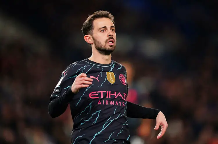 Manchester City's Bernardo Silva during the Premier League match at the American Express Stadium, Brighton. Picture date: Thursday April 25, 2024.   - Photo by Icon Sport