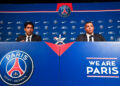 Nasser al Khelaifi (President PSG) - 07 Kylian MBAPPE (psg) during the Press Conference of Paris Saint-Germain at Parc des Princes on May 23, 2022 in Paris, France. (Photo by Philippe Lecoeur/FEP/Icon Sport) - Photo by Icon sport   - Photo by Icon Sport