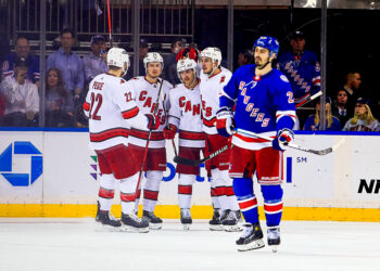 May 24, 2022; New York, New York, USA; Carolina Hurricanes left wing Teuvo Teravainen (86) celebrates his goal against the New York Rangers during the third period in game four of the second round of the 2022 Stanley Cup Playoffs at Madison Square Garden. Mandatory Credit: Danny Wild-USA TODAY Sports/Sipa USA - Photo by Icon sport   - Photo by Icon Sport