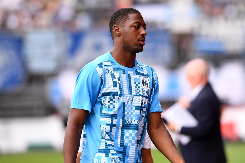 Roggerio Nyakossi avec l'OM à Brest en août 2024